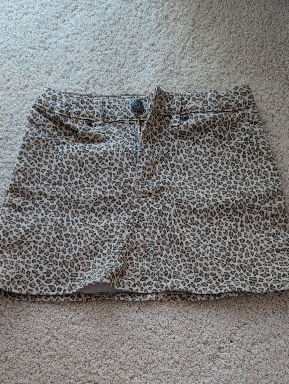 Kids Crewcuts Denim Leopard Print Mini Skirt in Beige Size 6